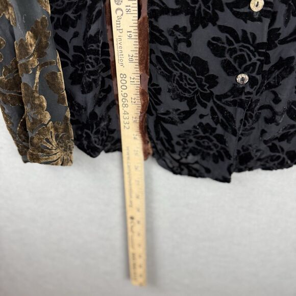 Citron Brown Multi Velvet Burnout Button Front Shirt Sz L Whimsygoth Art to Wear - Picture 4 of 5